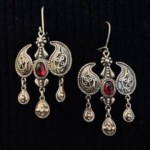 90s Silver and Red Dangle Earrings